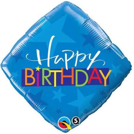 18 In. Birthday Blue Stars Diamond Flat Party Balloon